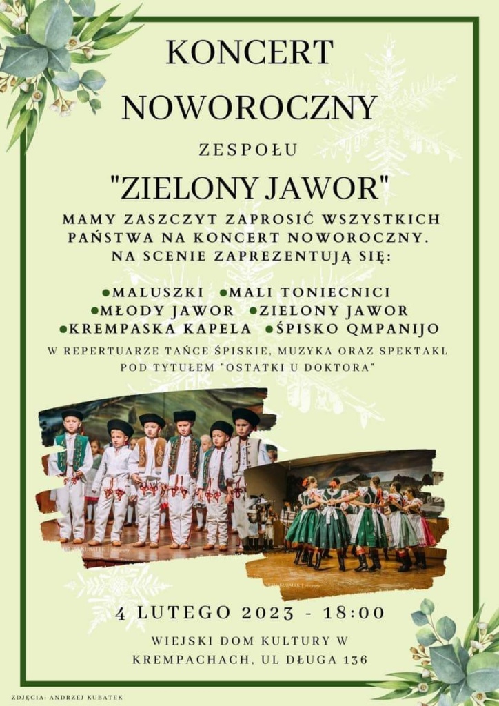Koncert Noworoczny Zespołu "Zielony Jawor" plakat