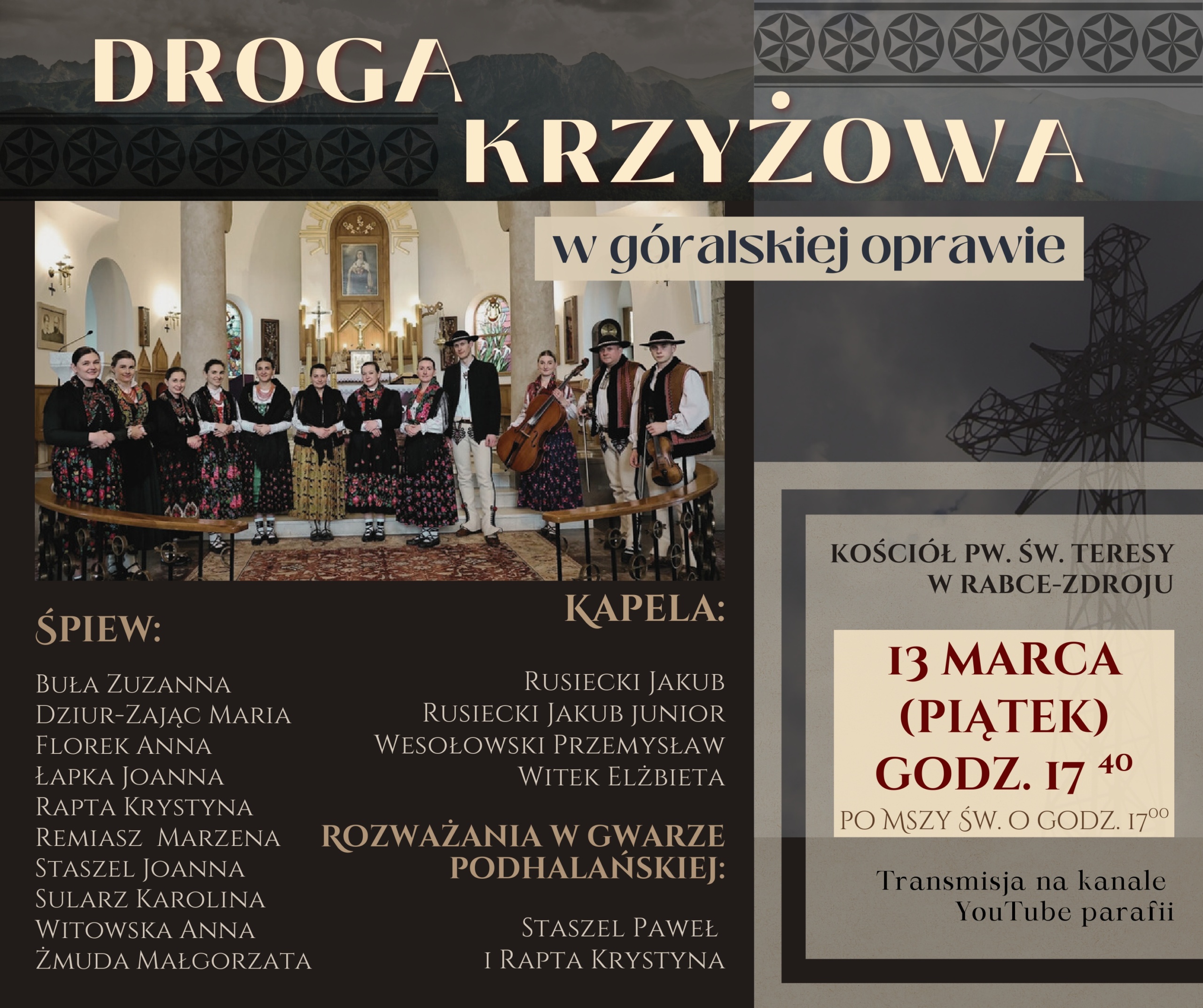 Zaproszenie do udziału w Drodze Krzyżowej w góralskiej oprawie 13.03.2026r. w Rabce-Zdroju.